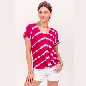 🌴3/$20 Alya Tiedye Front Twist Top Pink Tiedye